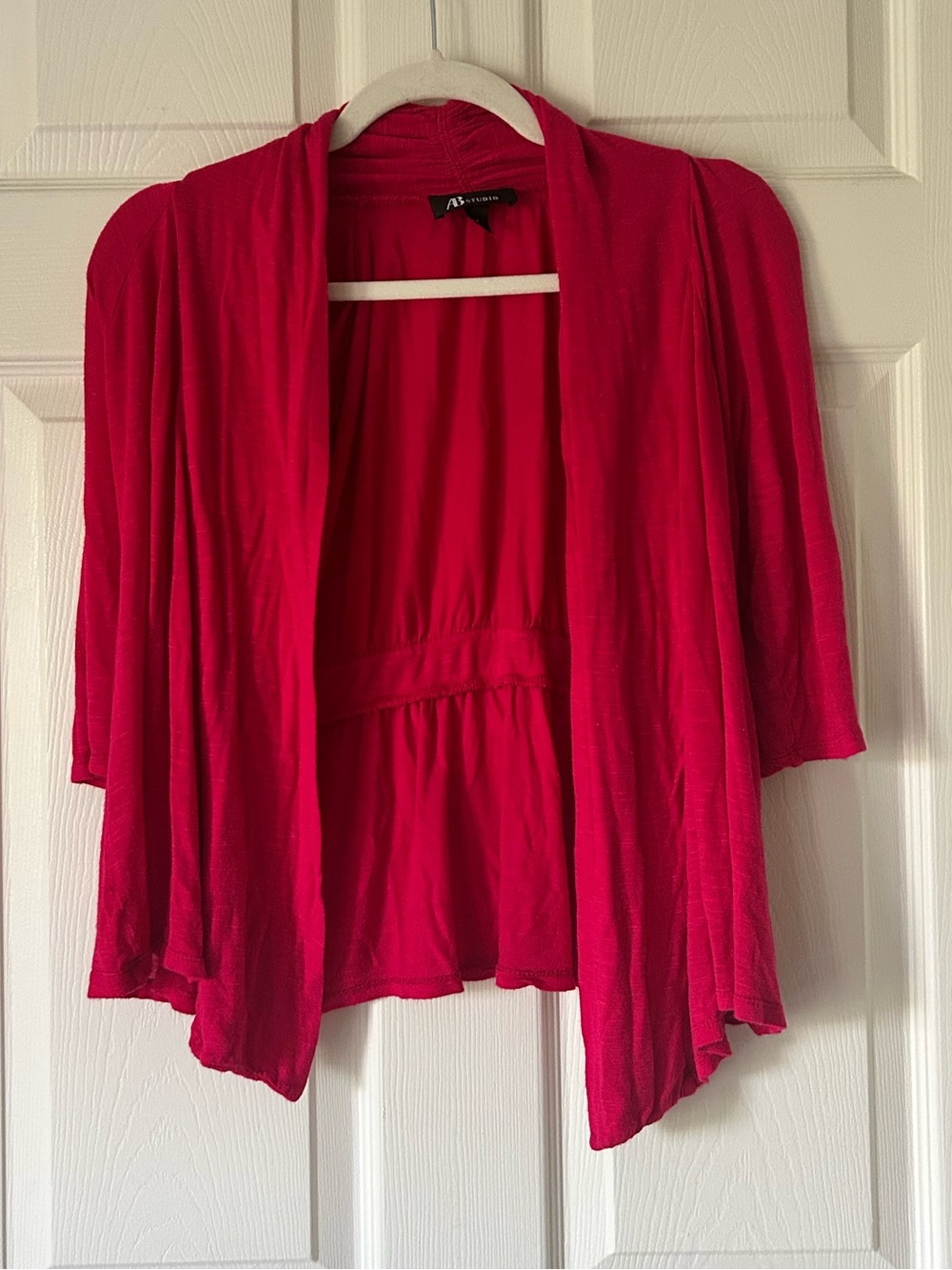 🌸 AB Studio Bright Pink Open Front Cardigan 3/4 Sleeve - Size Large